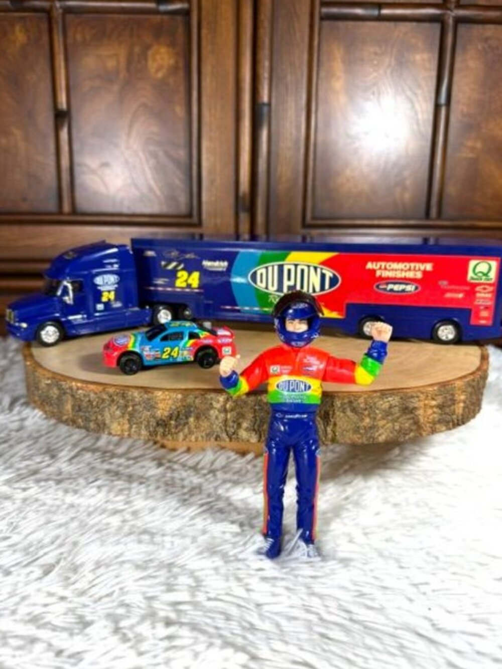 Vintage 3pc Jeff Gordon Hauler + Jeff Gordon Posable Fiugre + Animated Stock Car